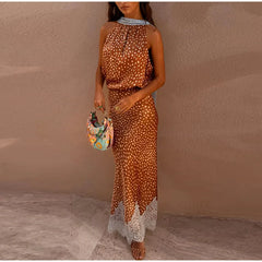 Polka Dot Lace Insert Maxi Skirt Set