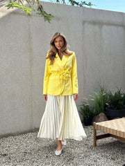 Blazer With 3D Flower Tie Around Belt