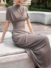 Draped Maxi Dress with Asymmetric Neckline