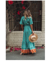 Bohemian Floral V-Neck Maxi Dress
