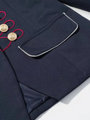 Button Embellished Stand Collar Military Jacket