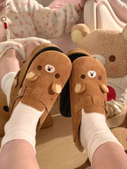 Cartoon Bear Flannel Slip On Slippers