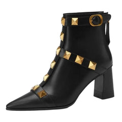 Studded Pointed Toe Block Heel Boots