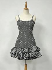 Embellished Puff Hem Strapless Mini Dress