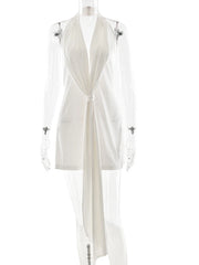 White sleeveless top on a mannequin against a white background