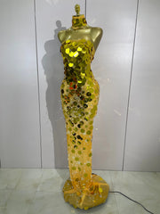 Sequin & Pearl Strapless Floor-Length Dress