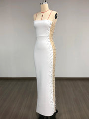 Strapless Pearl Embellished Bodycon Maxi Dress