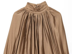 Ruched Button Up High Neck Shirt