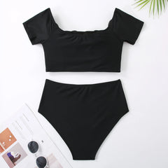 Off-the-Shoulder Rose Embellished Bodysuit and Twist Front Skirt Set