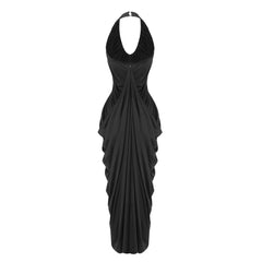 Black Sleeveless Deep V-Neck Drape Gown