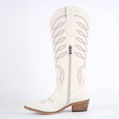 Pointed Toe Embroidery Knee High Cowgirl Boots