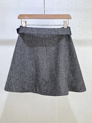 Grey Square-Collar Buttoned Top & A-Line Mini Skirt Set