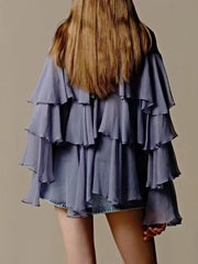 Tiered Ruffle Long Sleeve Loose-Fit Blouse
