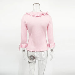 Pink Ruffled V-Neck Cardigan Top