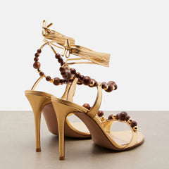 Beaded Ankle Strap Stiletto Sandals