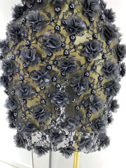 Floral Sequin Appliqué V Neck Mini Dress