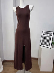 Solid Sleeveless Slit Knit Maxi Dress