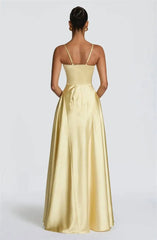 Satin Spaghetti Strap V-Neck Maxi Dress