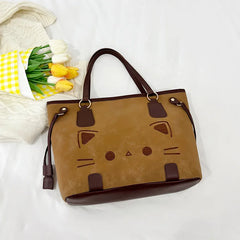 Cute Cat Face Suede Shoulder Tote Bag