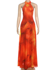 Halter Neck Abstract Print Maxi Dress