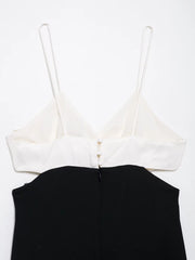 Sleeveless Black And White Patchwork Backless Maxi Dress