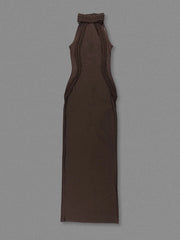 Brown sleeveless dress on a gray background