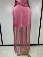 Sleeveless Tassel Turtleneck Bandage Maxi Dress