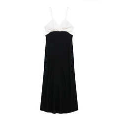 Sleeveless Black And White Patchwork Backless Maxi Dress