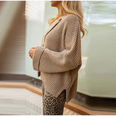 Button Cross Placket Knit Coat