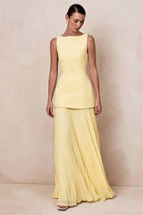 Boat Neck Sleeveless Pleated Maxi Dress