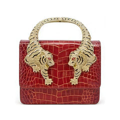 Tiger Handle Leather Handbag