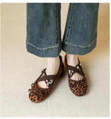 Embroidered Floral & Leopard Print Mary Jane Flats