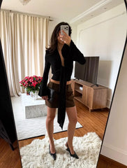 Long V-Neck Bell Sleeve Wrap Top
