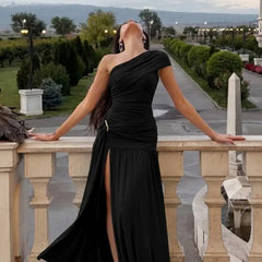 One Shoulder Draped Maxi Dress