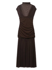 Brown dress with a patterned top on a white background