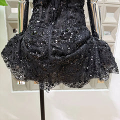 Strapless Sequin Embroidery Puffy Hem Mini Dress