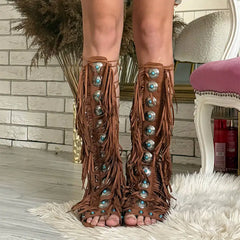 Fringed Gladiator Open Toe Flat Sandals