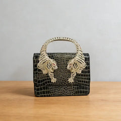 Tiger Handle Leather Handbag