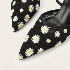 Daisy Embroidered Mesh Slingback Heels