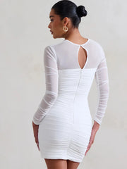 Mesh Pleated Cutout Mini Dress