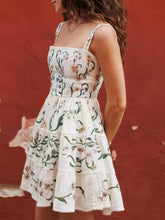Botanical print square neck mini dress