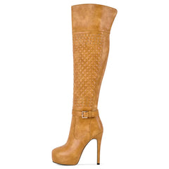 Quilted Over The Knee High Heel Boots