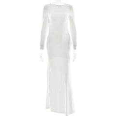 Long-Sleeve Backless Cut-Out Maxi Dress