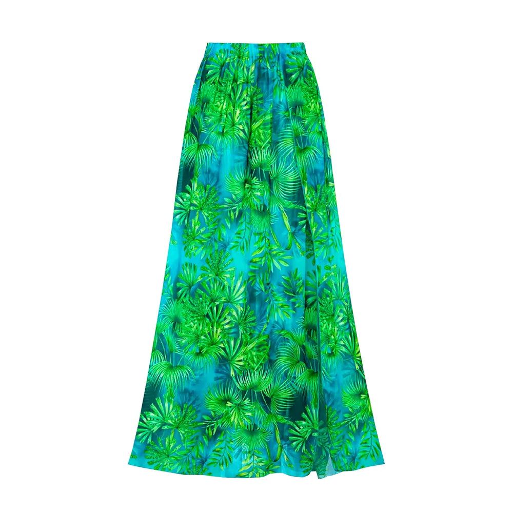 Flowing Tropical Print Maxi Skirt with Elasticated Waistband