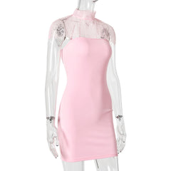 Lace Turtleneck Removable Cape Sleeve Strapless Mini Dress