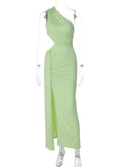 Green One Shoulder Cut Out Maxi Dress