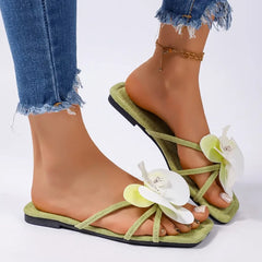 Floral Square Toe Slides