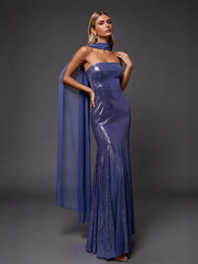 Sequin Strapless Mermaid Dress with Draped Sash