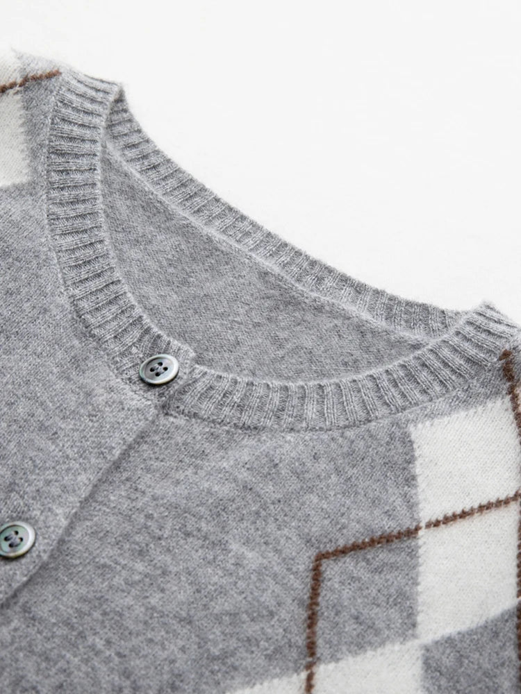 Gray sweater with a checkered pattern on a white background