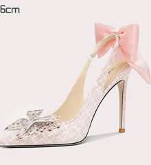 Pink Butterfly Bow Heels | Lolita Pointed Cotton Party Pumps